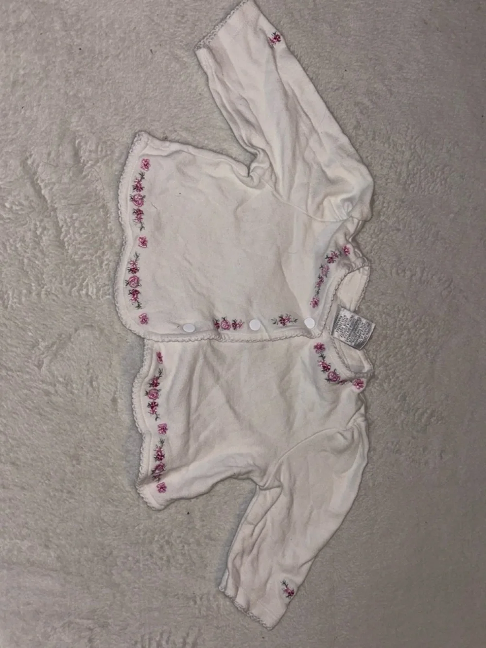 White Baby Cardigan with Pink Floral Trim